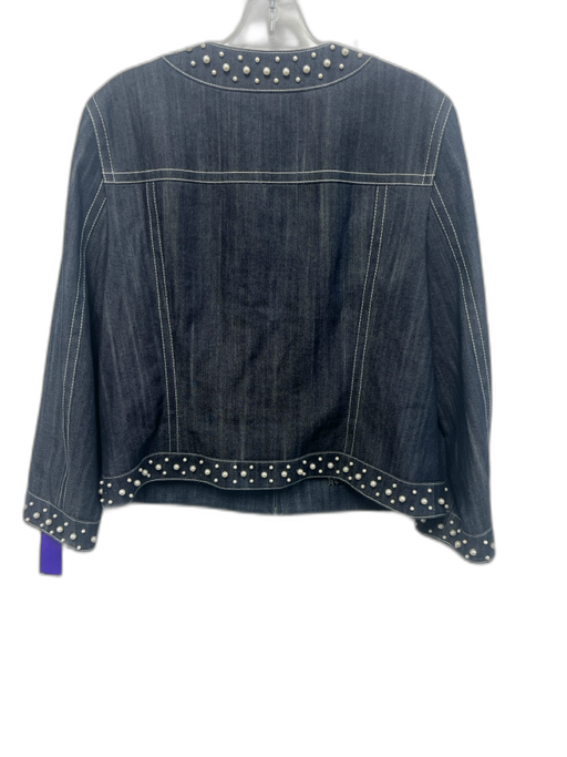 Escada Size 42 Mid Wash Polyester Front Zip Pearl accents Crew Neck Jacket Mid Wash / 42