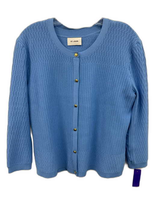 St. John Light Blue Viscose Blend Knit & ribbed detail Crew Neck Jacket Set Light Blue / XL