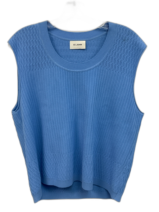 St. John Light Blue Viscose Blend Knit & ribbed detail Crew Neck Jacket Set Light Blue / XL
