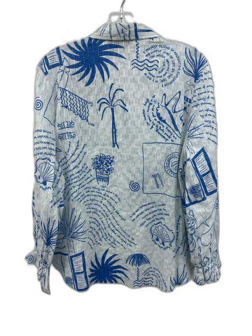 Never Fully Dressed Size 8 Blue & White Cotton Multi print Collar neck Top Blue & White / 8