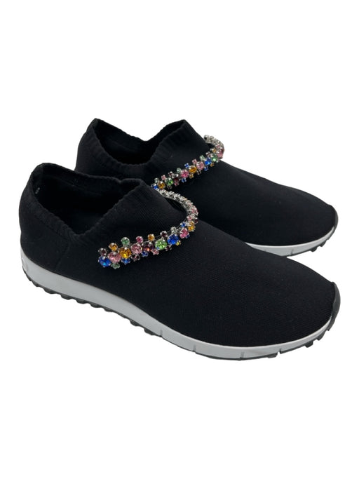 Jimmy Choo Shoe Size 36.5 Black, White, Multi Synthetic Knit Rhinestone Sneakers Black, White, Multi / 36.5