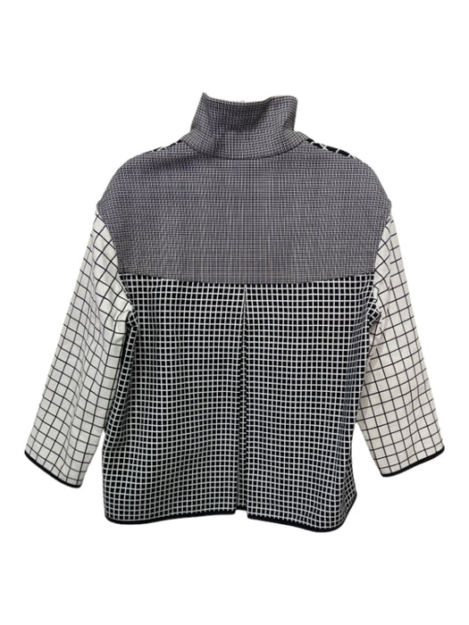 Akris Punto Size 8 Black & White Cotton Windowpane Zip Front 3/4 Sleeve Jacket Black & White / 8