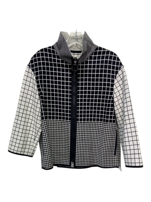 Akris Punto Size 8 Black & White Cotton Windowpane Zip Front 3/4 Sleeve Jacket Black & White / 8