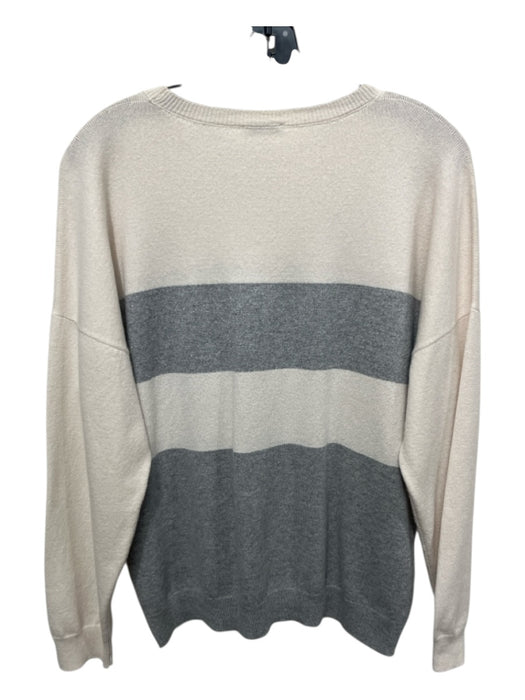 Peserico Size L / 46 Cream & Gray Virgin Wool & Silk Stripe Crew Neck Sweater Cream & Gray / L / 46