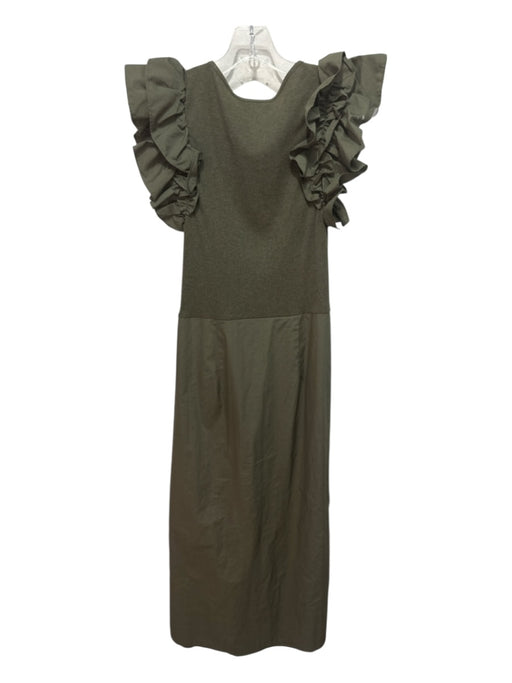 Ulla Johnson Size S Olive Green Cotton Fabric Block Front Slit Midi Dress Olive Green / S