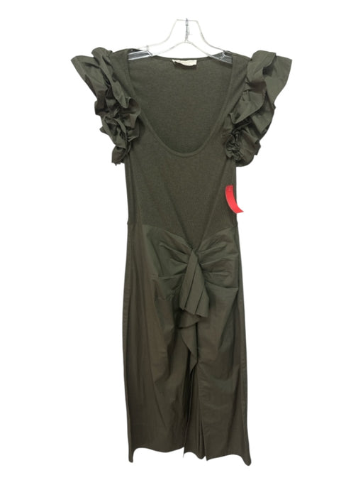 Ulla Johnson Size S Olive Green Cotton Fabric Block Front Slit Midi Dress Olive Green / S