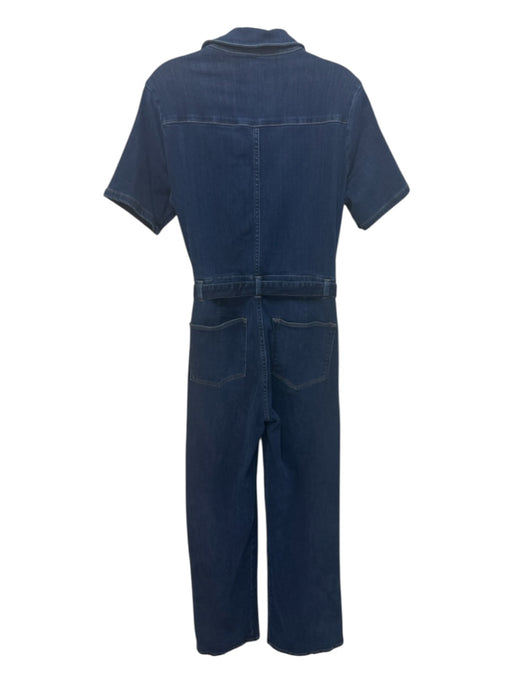 Frame Size M Indigo Blue Cotton Blend Short Sleeve Zip Front Belted Jumpsuit Indigo Blue / M