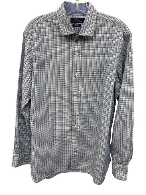 Polo Ralph Lauren Size L White & Blue Cotton Plaid Button Down Long Sleeve Shirt White & Blue / L
