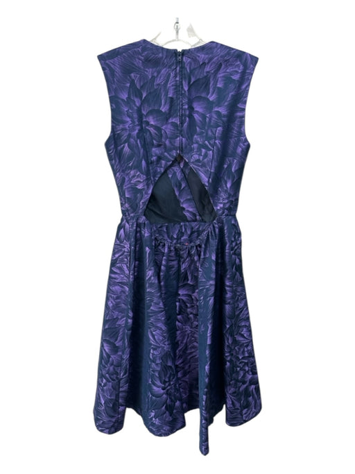 ML Monique Lhuillier Size 4 Purple & Navy Sleeveless Floral Back Zip Dress Purple & Navy / 4