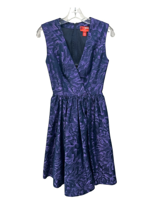 ML Monique Lhuillier Size 4 Purple & Navy Sleeveless Floral Back Zip Dress Purple & Navy / 4
