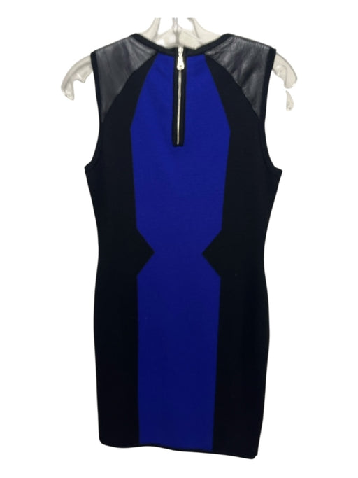 Milly Size Medium Blue & Black Wool Sleeveless Leather Trim Geometric Dress Blue & Black / Medium