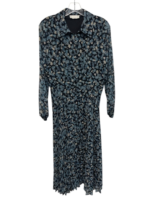 Elie Tahari Size 4 Black, Blue, White Polyester Long puff sleeve Buttons Dress Black, Blue, White / 4