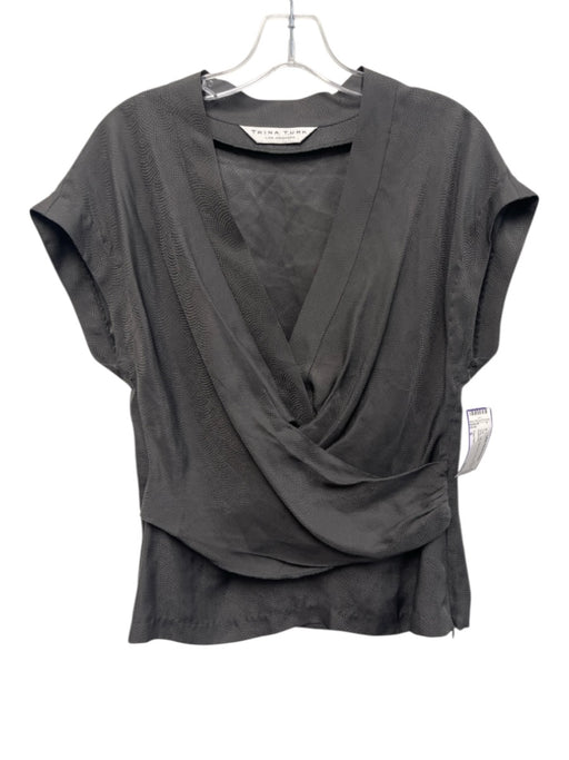 Trina Turk Size S Gray Silk Cap Sleeve Textured Wrap Top Gray / S