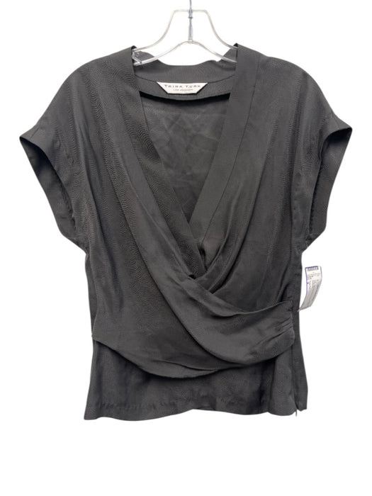 Trina Turk Size S Gray Silk Cap Sleeve Textured Wrap Top Gray / S