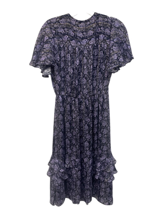Shoshanna Size 2 Purple, Navy Blue, Gold Silk & Metallic Paisley Print Dress Purple, Navy Blue, Gold / 2