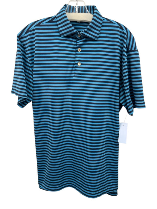 Peter Millar Size S Blue & Navy Synthetic Striped Athletic Polo Short Sleeve Blue & Navy / S