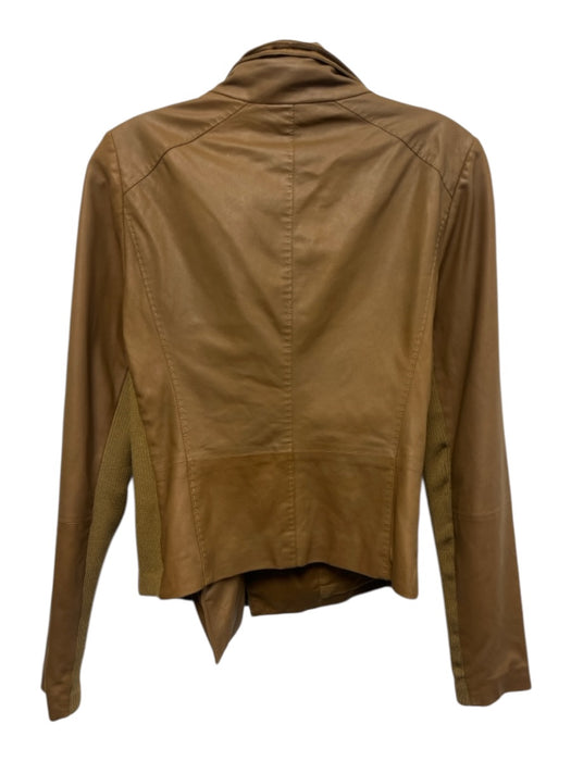 Vince Size M Brown Goat Leather Zip Front foldover collar Ribbed Accents Jacket Brown / M