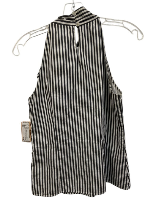 Milly Size 4 White & Gray Cotton Striped Sleeveless Bow Detail Side Button Top White & Gray / 4