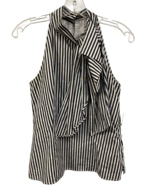Milly Size 4 White & Gray Cotton Striped Sleeveless Bow Detail Side Button Top White & Gray / 4