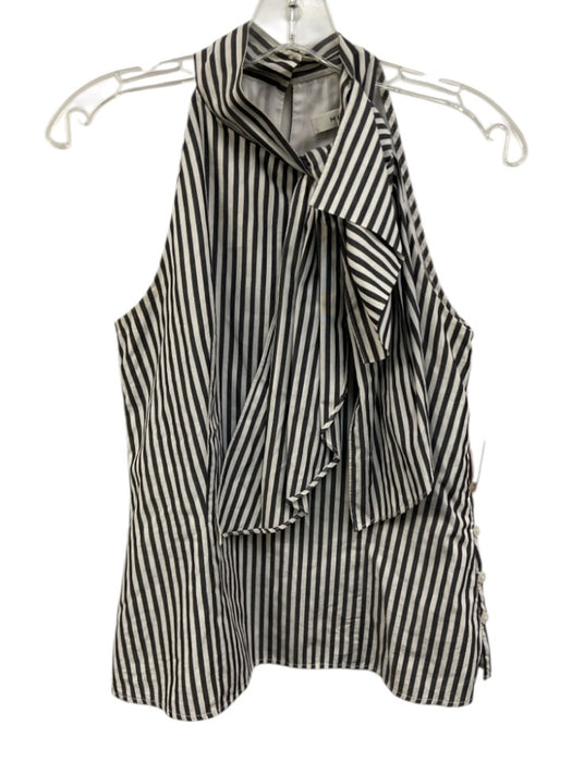 Milly Size 4 White & Gray Cotton Striped Sleeveless Bow Detail Side Button Top White & Gray / 4