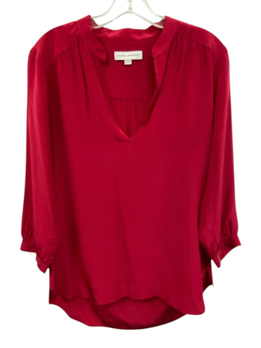 Amanda Uprichard Size P Red Silk Long Sleeve V Neck Long Top Red / P