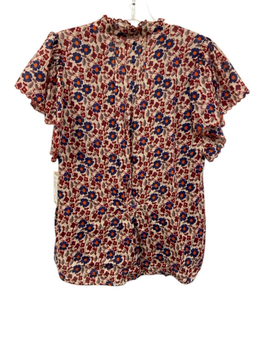 Trovata Birds of Paradis Size Medium Cream, Red & Blue Ramie & Cotton Floral Top Cream, Red & Blue / Medium