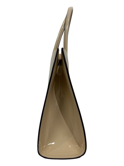 Tory Burch Beige Patent Leather Rectangle Logo Shoulder Strap Bag Beige