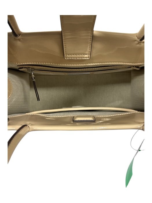 Tory Burch Beige Patent Leather Rectangle Logo Shoulder Strap Bag Beige