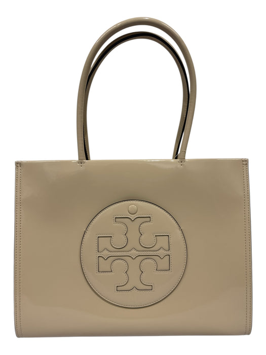 Tory Burch Beige Patent Leather Rectangle Logo Shoulder Strap Bag Beige