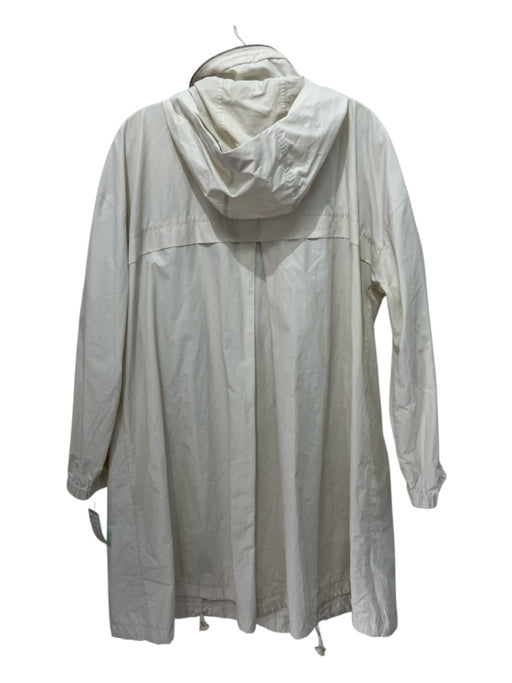 Eileen Fisher Size L Cream White Cotton & Nylon Hood Midi Zip Up Coat Cream White / L
