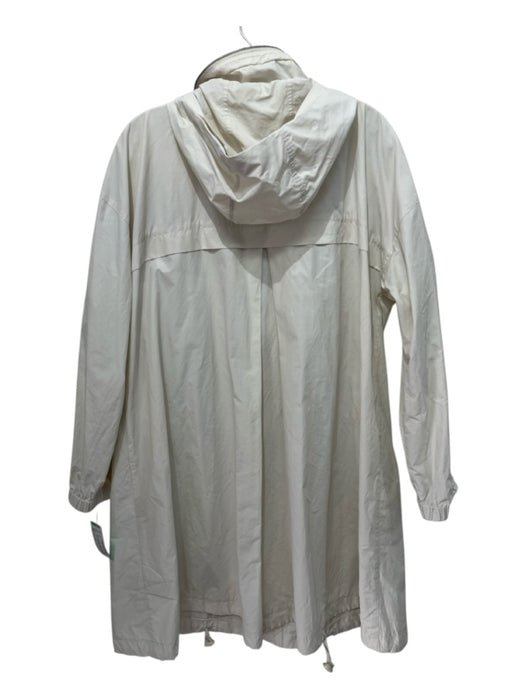 Eileen Fisher Size L Cream White Cotton & Nylon Hood Midi Zip Up Coat Cream White / L
