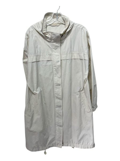 Eileen Fisher Size L Cream White Cotton & Nylon Hood Midi Zip Up Coat Cream White / L