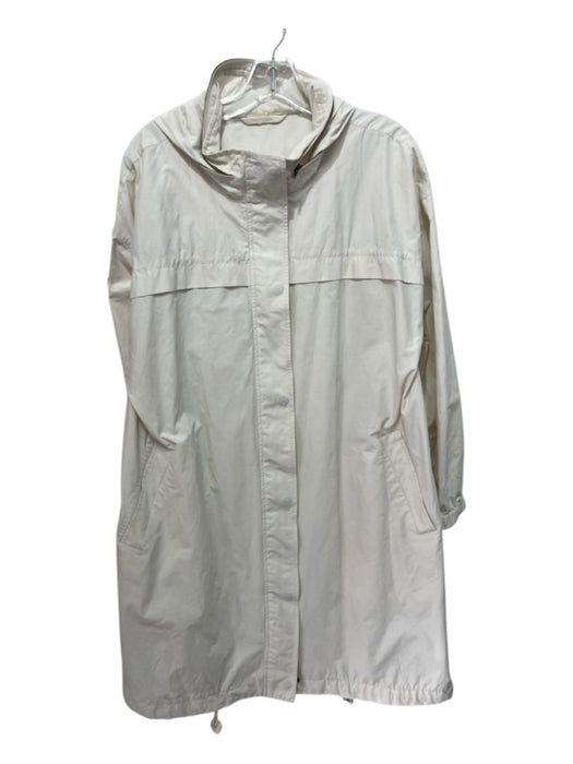 Eileen Fisher Size L Cream White Cotton & Nylon Hood Midi Zip Up Coat Cream White / L