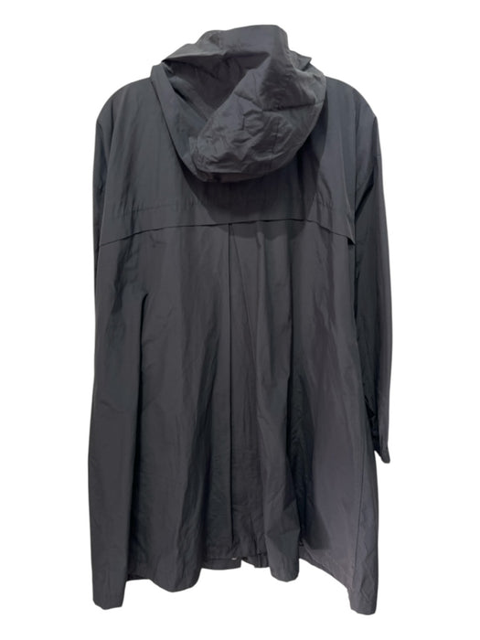 Eileen Fisher Size L Black Cotton & Nylon Hood Midi Zip Up Windbreaker Coat Black / L