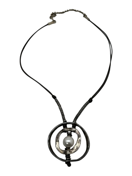 Uno de 50 Dark Brown & Silver 925 Sterling Coated Cord Pearl Pendant Necklace Dark Brown & Silver