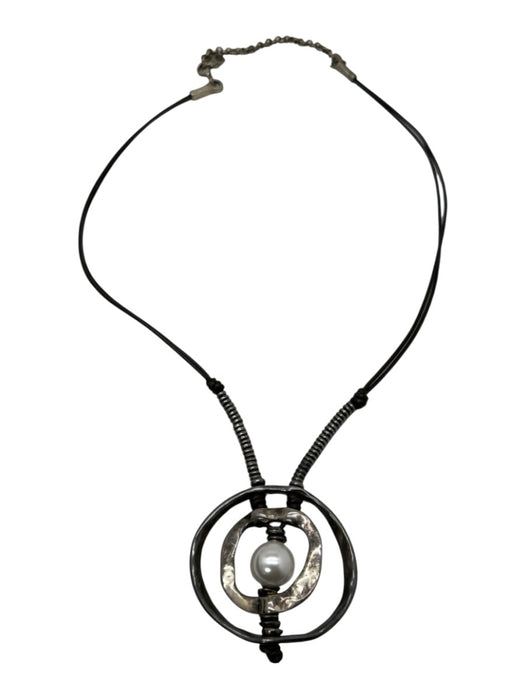 Uno de 50 Dark Brown & Silver 925 Sterling Coated Cord Pearl Pendant Necklace Dark Brown & Silver