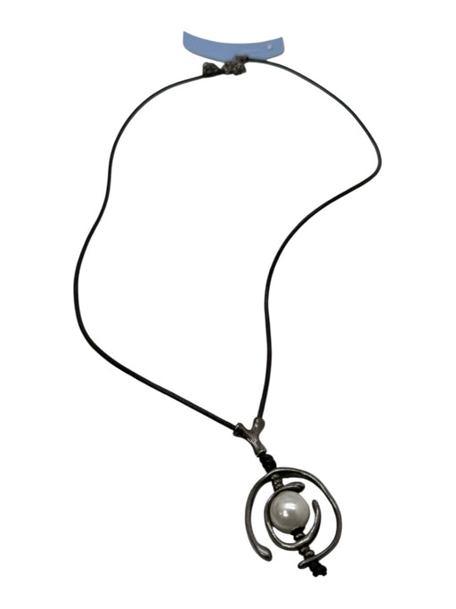 Uno de 50 Dark Brown & Silver 925 Sterling Pearl Cord Pendant Circles Necklace Dark Brown & Silver