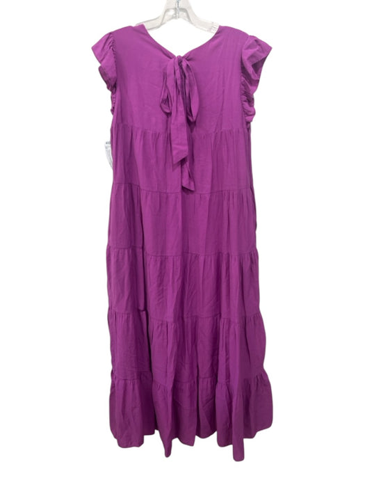 English Factory Size L Magenta Purple Rayon Blend Tie Back Tiered Maxi Dress Magenta Purple / L