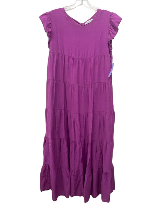 English Factory Size L Magenta Purple Rayon Blend Tie Back Tiered Maxi Dress Magenta Purple / L