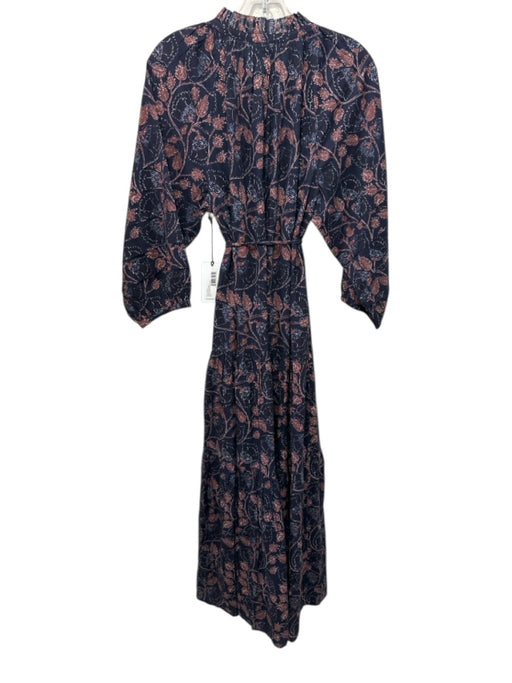 Apiece Apart Size L Navy Blue & Brown Cotton Blend V Neck Hook & Eye Dress Navy Blue & Brown / L