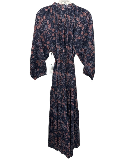 Apiece Apart Size L Navy Blue & Brown Cotton Blend V Neck Hook & Eye Dress Navy Blue & Brown / L