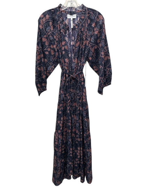 Apiece Apart Size L Navy Blue & Brown Cotton Blend V Neck Hook & Eye Dress Navy Blue & Brown / L