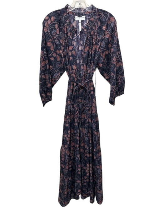 Apiece Apart Size L Navy Blue & Brown Cotton Blend V Neck Hook & Eye Dress Navy Blue & Brown / L