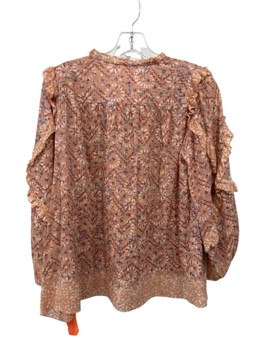 Ulla Johnson Size 6 Peach Pink Print Cotton Blend Abstract Floral 3/4 Sleeve Top Peach Pink Print / 6