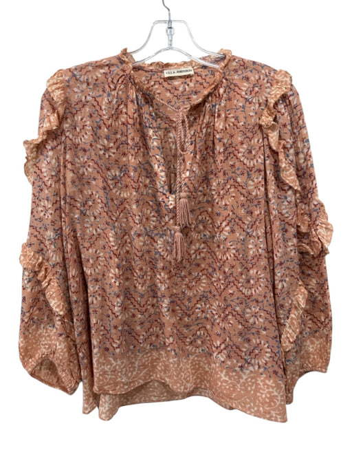Ulla Johnson Size 6 Peach Pink Print Cotton Blend Abstract Floral 3/4 Sleeve Top Peach Pink Print / 6