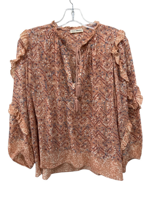 Ulla Johnson Size 6 Peach Pink Print Cotton Blend Abstract Floral 3/4 Sleeve Top Peach Pink Print / 6