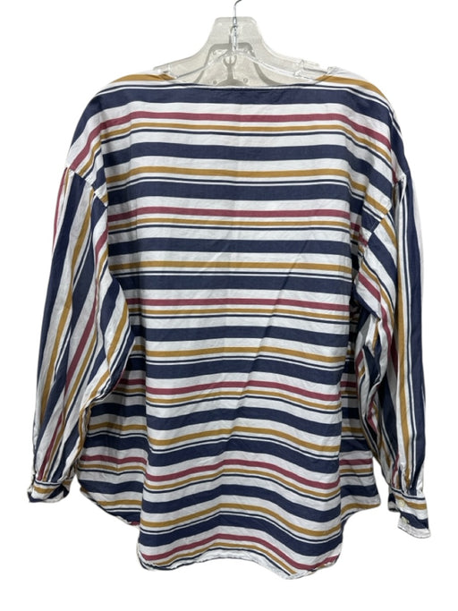 Ann Mashburn Size L Navy Blue, White, Mustard, Red Cotton Horizontal Stripes Top Navy Blue, White, Mustard, Red / L