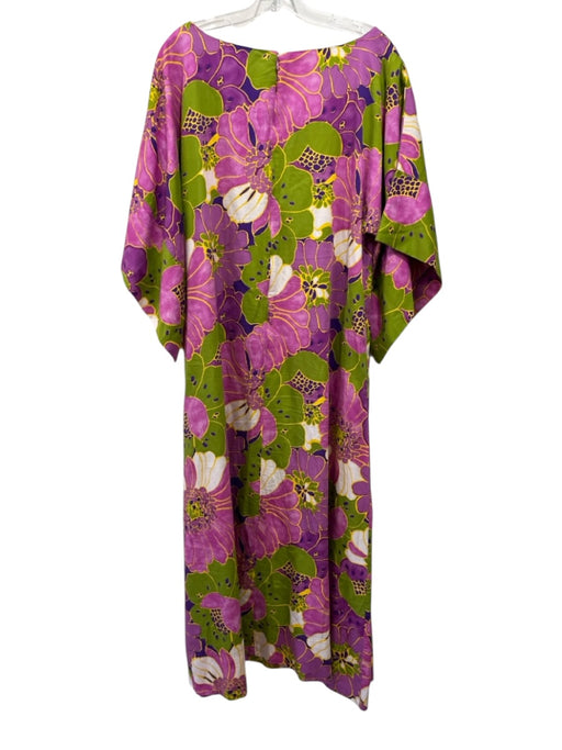 Frances Valentine Size L Purple, Green, Yellow Cotton Boat Neck Floral Dress Purple, Green, Yellow / L