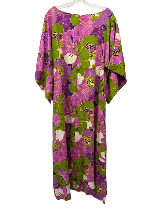 Frances Valentine Size L Purple, Green, Yellow Cotton Boat Neck Floral Dress Purple, Green, Yellow / L