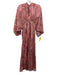 Misa Size L Pink & Tan Polyester Long puff sleeve Paisley Semi Sheer Midi Dress Pink & Tan / L